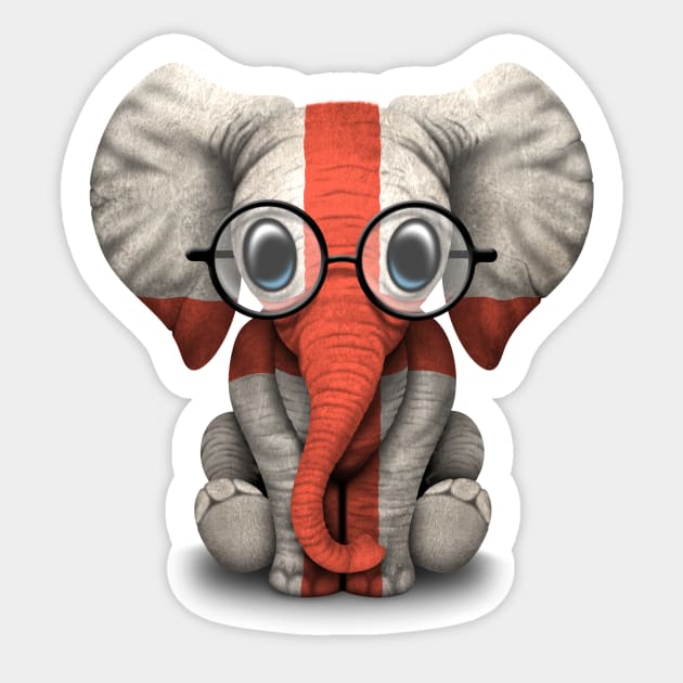 Baby Elephant with Glasses and English Flag Sticker by jeffbartels